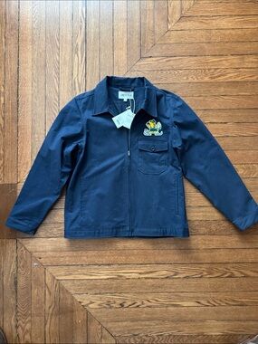 Ebbets Field Notre Dame Vintage Field Crew Navy Blue Zip-Front Jacket L NWT